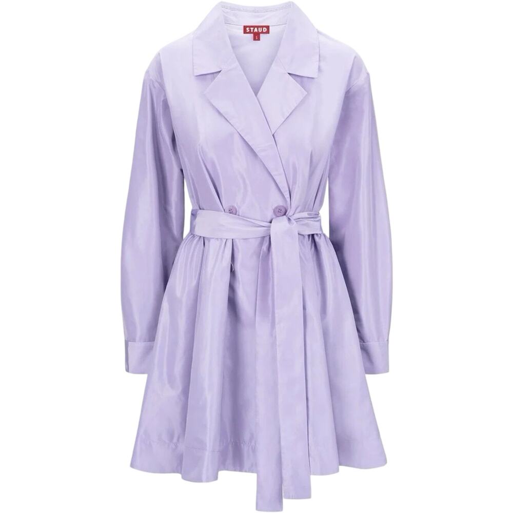 STAUD Rina Trench Coat Lilac Lavender Purple Tie Belt Mini Dress Size M NEW Tags - Picture 2 of 14